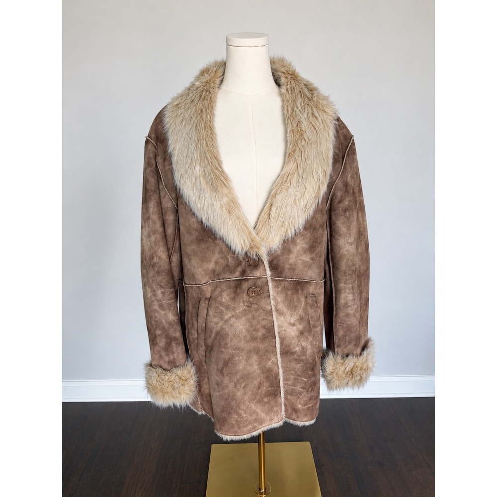 Outbrook Woman Brown Faux Suede Fur Trim Jacket Coat Plus 1X GWD006X New